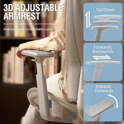 ELABEST Mesh Office Chair,Ergonomic Computer Desk Chair,Sturdy Task Chair- Adjustable Lumbar Support & Armrests,Tilt Function,Comfort Wide Seat,Swivel Home Office Chair