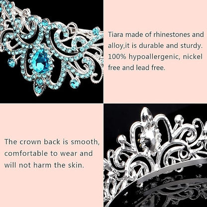 COCIDE Blue Tiara Crowns Crystal Headband Princess Rhinestone Crown with Combs Bride Headbands Bridal Wedding Prom Birthday Party Hair Accessories Jewelry for Women and Girls