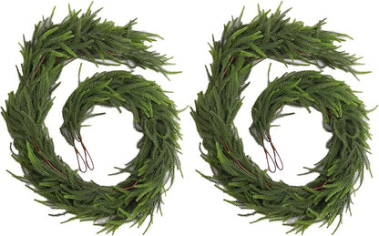 6ft 2Pcs Norfolk Pine Garland - Realistic Christmas Greenery Garland with Real Touch PE Leaves for Mantle, Table, Fireplace, Indoor, Outdoor Christmas Decorations