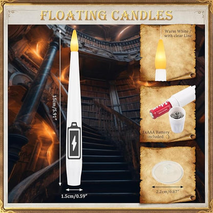 12 PCS Floating Candles with Wand LED Magic Hanging Candle Battery Operated Candle with 13 Batteries Include Flickering Warm Light Floating Candles for Christmas Halloween Decoration
