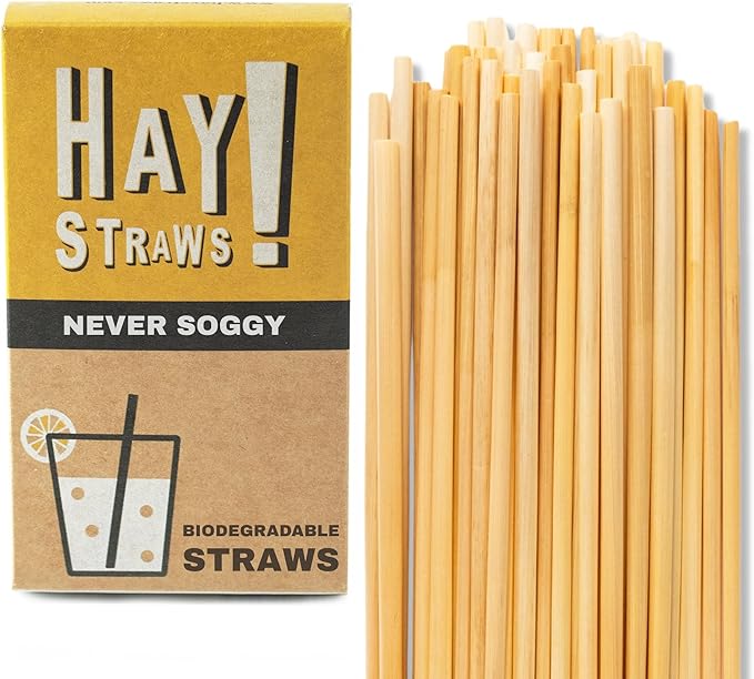 HAY! Straws® 5” Cocktail Straws | 100ct Disposable Natural Wheat Stem Straws | Never Soggy, Neutral-Taste | 100% Biodegradable, Compostable | For Lowball Drinks and Cocktails