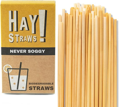 HAY! Straws® 5” Cocktail Straws | 100ct Disposable Natural Wheat Stem Straws | Never Soggy, Neutral-Taste | 100% Biodegradable, Compostable | For Lowball Drinks and Cocktails