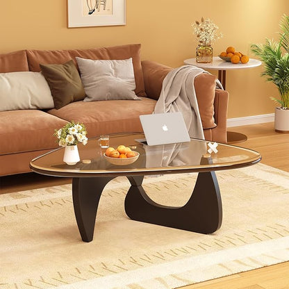 Coffee Table for Living Room Mid Century Modern Center Small Table with Glass Top and Wood, Black Transparent(36 Inch)