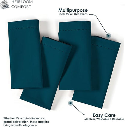 Teal Green Cloth Napkins 18x18 Inches, 6 Pack - 100% Cotton, Soft, Absorbent, Reusable, Washable - Hemstitch Mitered Edges - Ideal for Wedding, Gifts, Holiday, Party, Everyday Dining