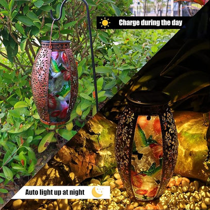 Solar Lanterns Outdoor Light Waterproof Hummingbird Garden Glass Decor Light Gifts for Women Mom Grandma Hanging Solar Decoration Lights Metal Outside for Yard, Backyard, Patio