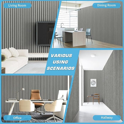 Art3d 4-Pack Glue-On Six-Grid Wainscoting Panel for Interior Wall Decor - 104 x 12 Inch Polystyrene Ultralight Slim Slat Wall Panels for Living Room Bedroom, Ash