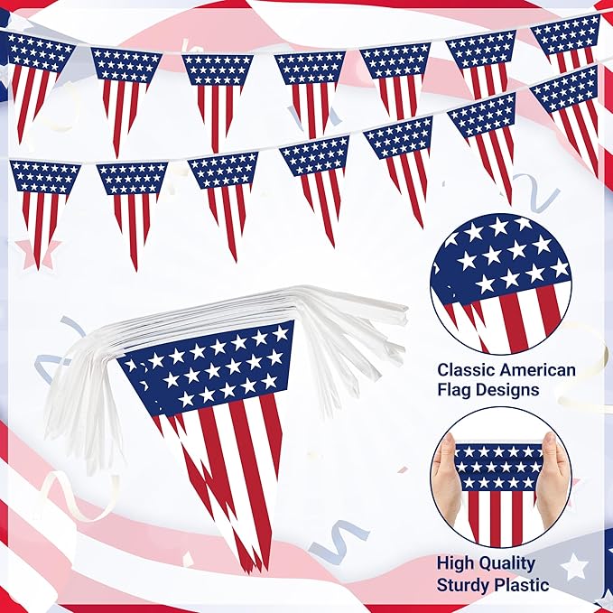 100FT 4th of July Decorations, 60Pcs Pennant Fourth of July Banner, 7.8 x 11.8 Inches Fourth of July American Flags for Outside 4th of July Accessories Independence Day Patriotic Party Parade Decor