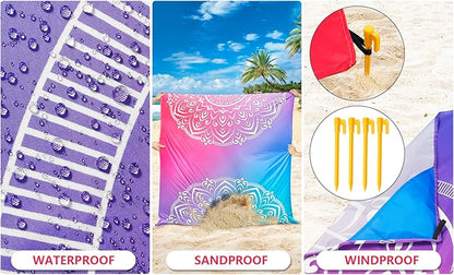 Beach Blanket Waterproof Sandproof Beach Mat 79" X 83"/10'x9'for 2-8 Adults Quick Drying Outdoor Picnic Mat Beach Accessories for Travel, Camping, Hiking