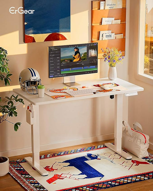 ErGear Height Adjustable Electric Standing Desk, 48 x 24 Inches Sit Stand up Desk, Memory Computer Home Office Desk, White
