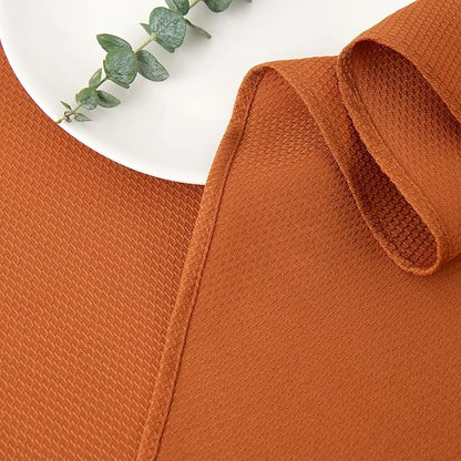maxmill Round Textured Tablecloth Spill-Proof Wrinkle Free Soft Jacquard Table Cloth for Circular Table Cover, for Dining Room Buffet Banquet Parties Holiday Dinner, 70 Inch, Rust