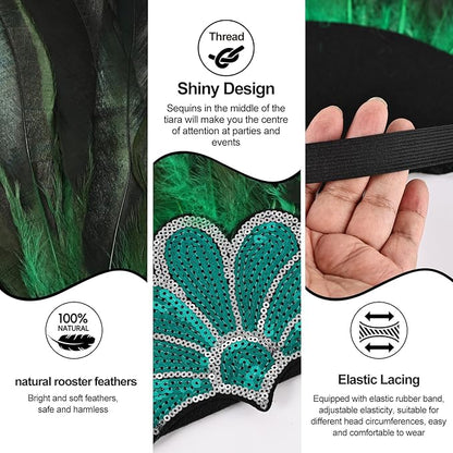 Women's Carnival Feather Headpieces Sequin Headdress for Wedding Masquerade Party Cosplay Feather Headbands