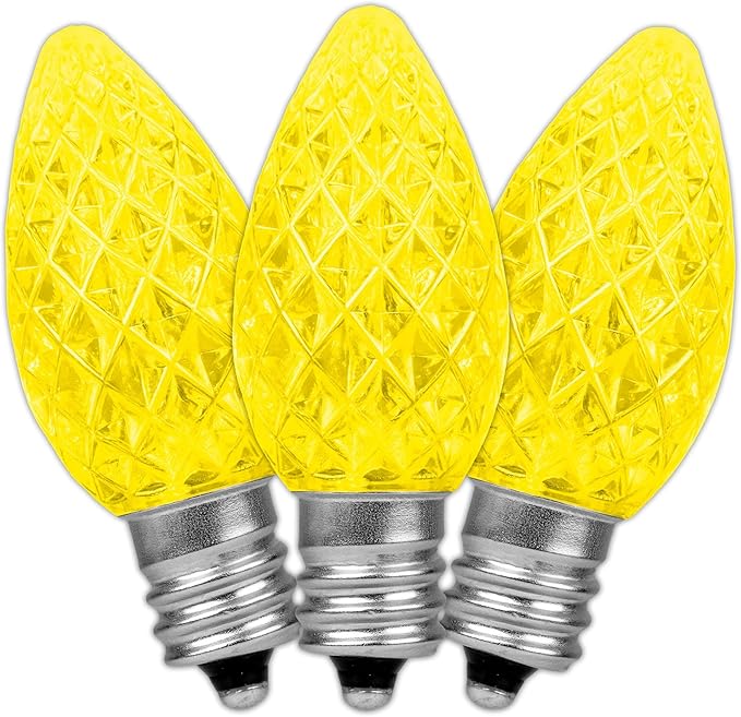 Novelty Lights 25pk Yellow C7 LED Faceted Christmas Light Replacement Bulbs, Ultra Bright Dimmable Replacement Lamps for Indoor/Outdoor Light Strings