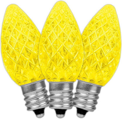 Novelty Lights 25pk Yellow C7 LED Faceted Christmas Light Replacement Bulbs, Ultra Bright Dimmable Replacement Lamps for Indoor/Outdoor Light Strings