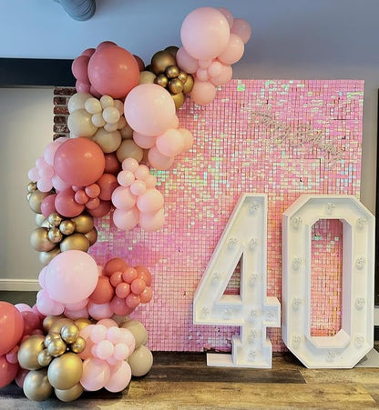 Shimmer Wall Backdrop Pink Iridescent Square Sequin Wall Panel Backdrop Decor for Wedding, Anniversary, Birthday, Party, 36 Panels