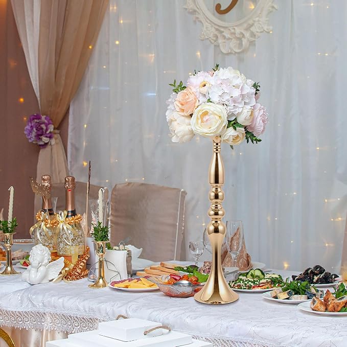 Sabary 6 Pcs Wedding Flower Stand Metal Flower Centerpieces Stand for Table Vase Arrangement Rack for Wedding Reception Dinner Table Party Decor(20 Inch,Gold)