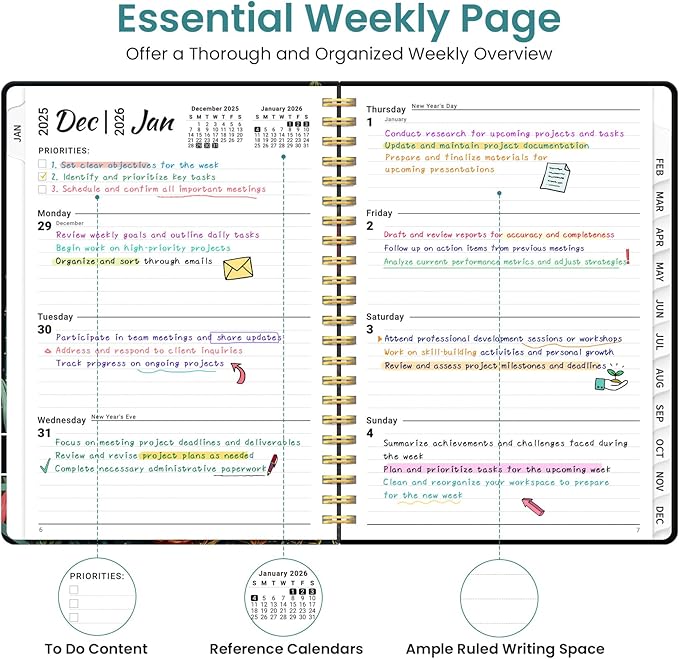 2026 Planner, Weekly and Monthly Planner for Women, Jan 2026 - Dec 2026 Pretty 2026 Calendar Planner with Monthly Tabs, Inner Pocket, Spiral Binding, Perfect for Office Home School - 6.3" x 8.5", Cactus Garden