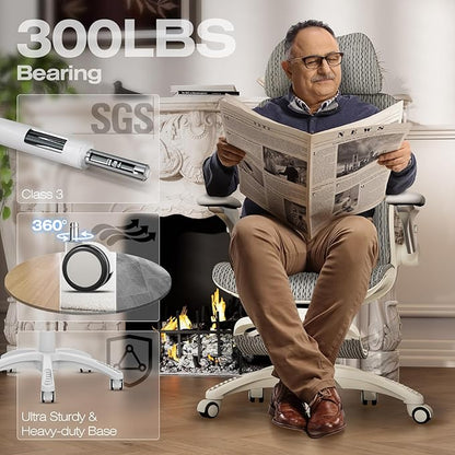 ELABEST X100 Ergonomic Office Chair with Footrest, Big and Tall Home Desk Chair with 5D Flip-Up Arms, Adjustable 3D Lumbar Support,High Back Rolling Computer Chair, Swivel Mesh Chairs (Frosted Dawn)
