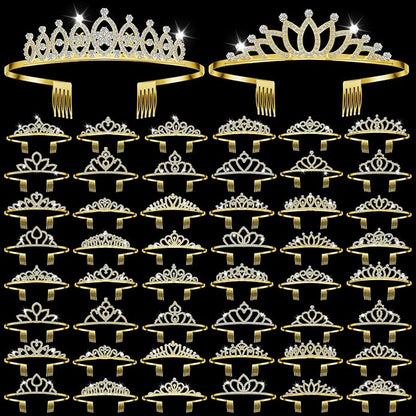 Riceshoot 50 Pcs Tiara Crowns Bulk for Women Crystal Princess Tiara Queen Rhinestone Crown with Comb Silver Bridal Wedding Headband for Women Prom Birthday Party Hair Accessory