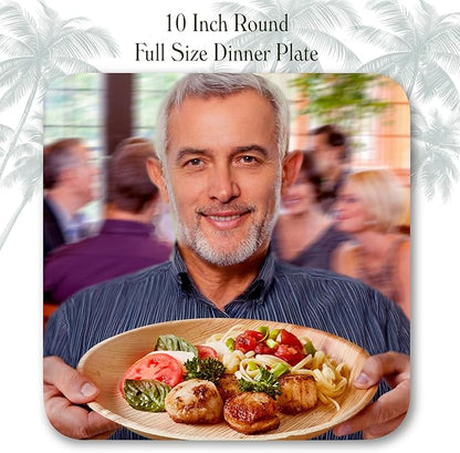 Disposable Palm Leaf Plates - 50 Pack - 10 Inch Round - Compostable & Biodegradable - Heavy Duty, Eco-Friendly, Microwave Safe - Like Bamboo Plates - Perfect for Events & Parties