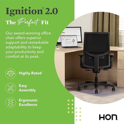 HON Ignition 2.0 Mid Back Task Chair, Spectrum Mesh, Standard Synchro-Tilt Control, Office Chair with Lumbar Support, Height and Width Adjustable Arms, Black Frame, Blueberry