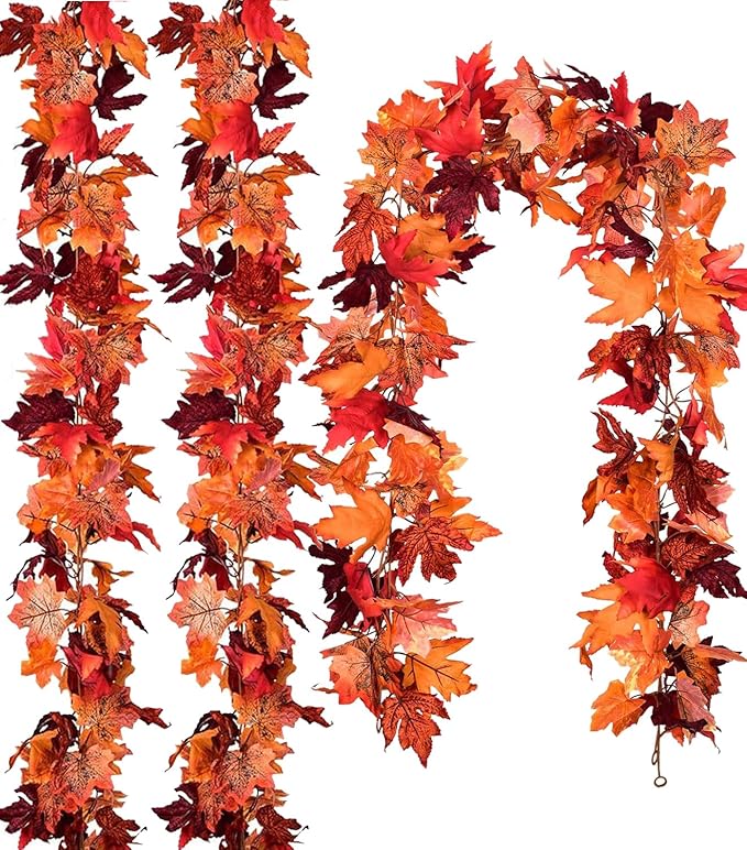 DearHouse 6 Pack Fall Garland Maple Leaf Clearance, 5.9Ft/Piece Hanging Vine Artificial Autumn Garland Thanksgiving Decor for Home Wedding Fireplace Party Christmas (Red)