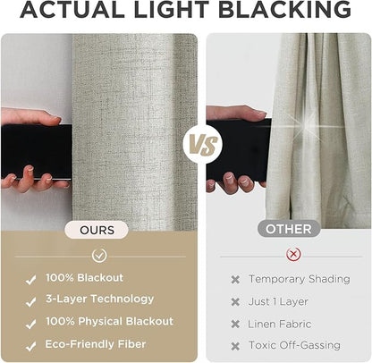 Joydeco Light Beige Blackout Curtains 120 Inches Long, Extra Long Curtains 120 Inch Length 1 Panel for Bedroom, Thermal Insulated Linen Black Out Curtains with Grommets(100x120, Light Beige)