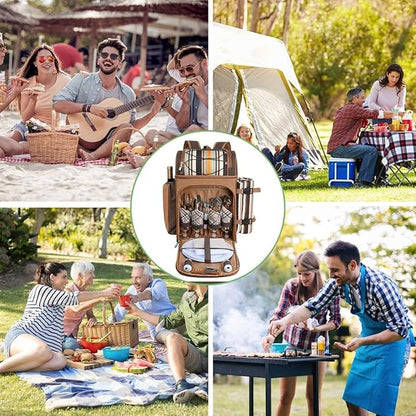 Hap Tim Picnic Basket Backpack for 4 Person with Insulated Leakproof Cooler Compartment, Wine Holder, Fleece Blanket, Cutlery Set, Wedding Gifts for Couples, Engagement Gifts