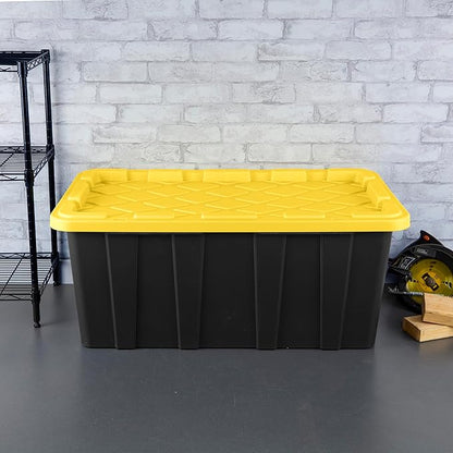 Sterilite 12-Pack Industrial Tote, Plastic Storage Container Bins with Lids, 38 Gallon - Heavy-Duty Organizing Containers for Closet, Bathroom, and Office