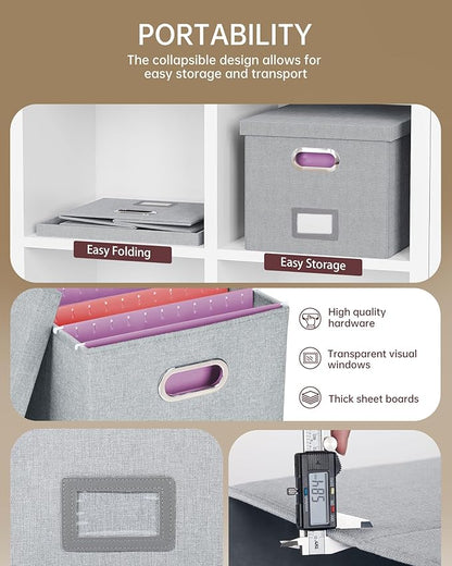 2 Pack File Storage Organizer, Filing Box, Portable File Box with Lid, Fit for Letter/Legal File Folder Storage, Document Organizer, Gray-White