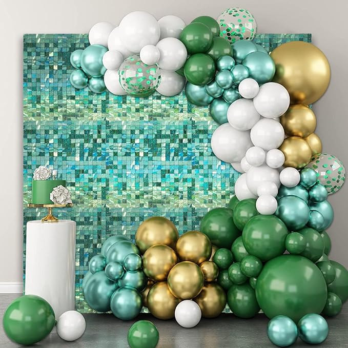 48 PCS Light Green Shimmer Wall Backdrop, Laser Square Sequin Photo Backdrops Panel, Glitter Wall Background for Birthdays, Weddings, Engagements, Jungle Hawaiian Party Decoration (6x8FT)