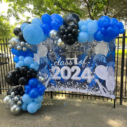 Blue Black Balloons 60 Pcs Royal Blue Black and Metallic Silver Confetti Balloons 12 Inch Video Game Outer Space Balloon for Boys Men Boss Graduation Retirement Baby Shower Birthday Party Decorations