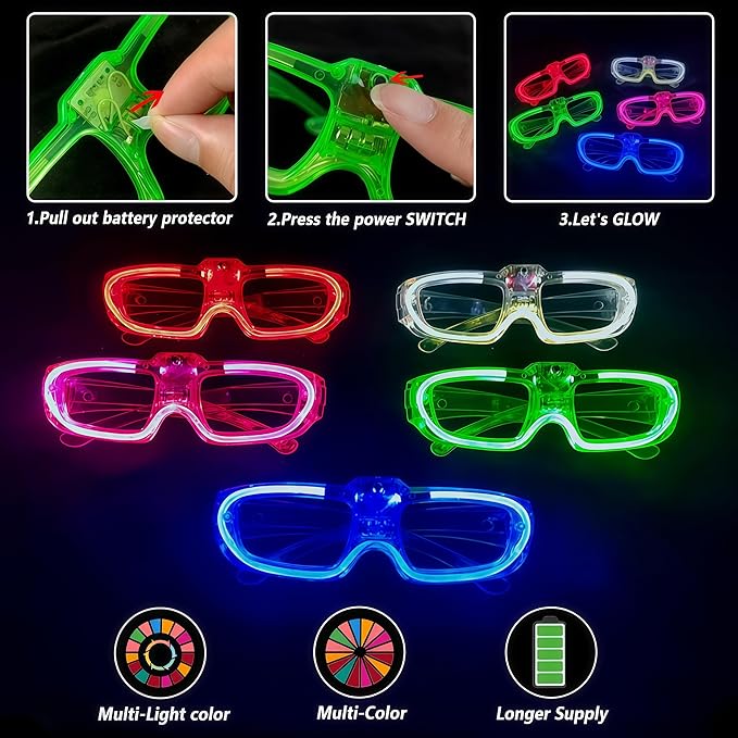 20 Pack LED Glasses Glow in The Dark Party Supplies,Light up Glow Glasses Toys for Kids Adult Birthday Holiday Concert Disco Neon Party Favors Wedding Halloween Thanksgivings Christmas New Years