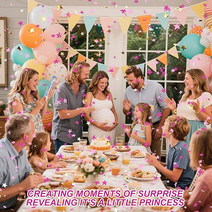 4 Pack Gender Reveal Confetti Cannon, 12 in Pink Star Shaped Paper Party Poppers Cannons, Confetti Poppers For Baby Boy Girl Gender Reveal Baby Showers (Star, Pink)