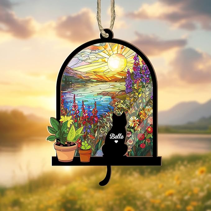 Personalized Cat Memorial Suncatcher – Custom Cat Suncatcher with Name and Breed for Up to 3 Pets, Sympathy Gift for Cat Loss, Memorial Gift for Cat Lovers