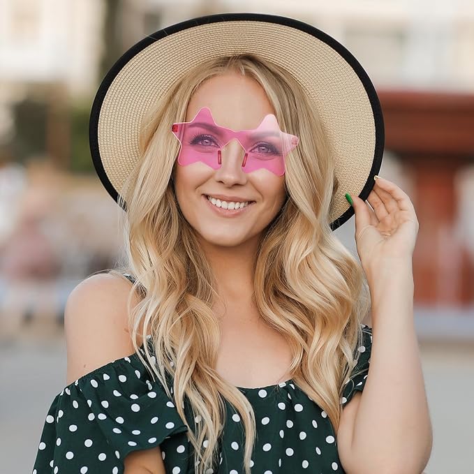 10/20/30/40 Pack Star Sunglasses Rimless Transparent Pentagram Shaped Sunglasses Bulk Party Favor Glasses for Women (10, Light Pink)