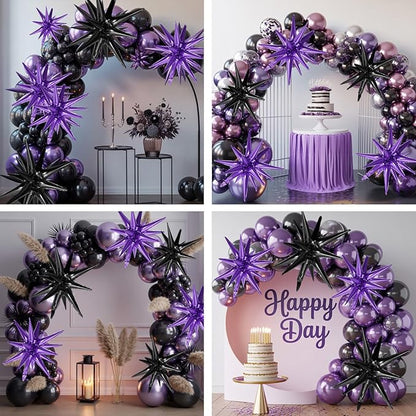 Black Purple Star Balloons,9Pcs 22Inch Black Purple Explosion Spike Cone Helium Polyester Film Star Foil Balloons for Birthday Halloween Anniversary Baby Shower Party Decorations