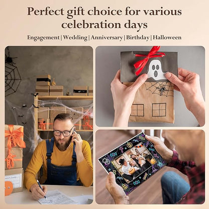 Halloween Picture Frame, 4×6 Pumpkin Wooden Photo Frame for Home Decor Tabletop Display, Web Gifts for Family Friends - A03