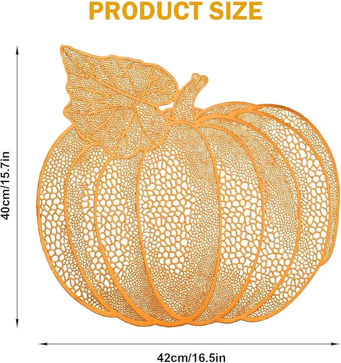 Fall Pumpkin Placemats, Set of 6 Halloween Thanksgiving Placemats, Autumn Harvest Place Mats Home Table Decorations, Orange