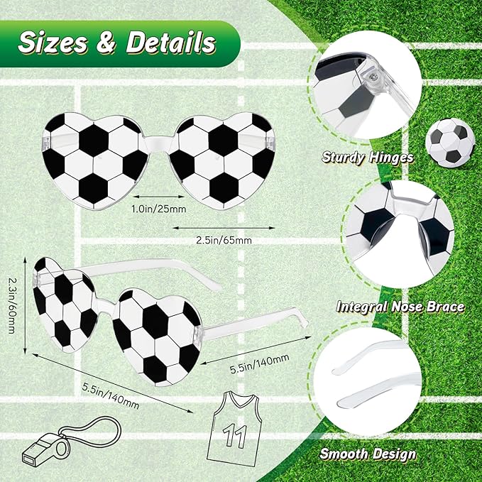 Pibupibu 12/24 Pack Volleyball Softball Football Soccer Gifts for Team Coach Heart Sunglasses Bulk Sports Party Favor Glasses