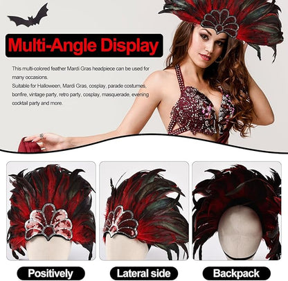 Women's Carnival Feather Headpieces Sequin Headdress for Wedding Masquerade Party Cosplay Feather Headbands