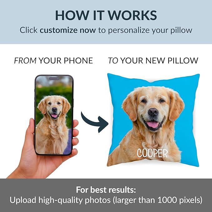 Be Burgundy Custom Pet Photo Pillow Cover 16x16 Inch – Personalized Dog or Cat Pillow with Name, Pet Picture Cut-Out Pillowcase, Optional Background Color, Gift for Pet Lovers, Dog Moms & Cat Owners