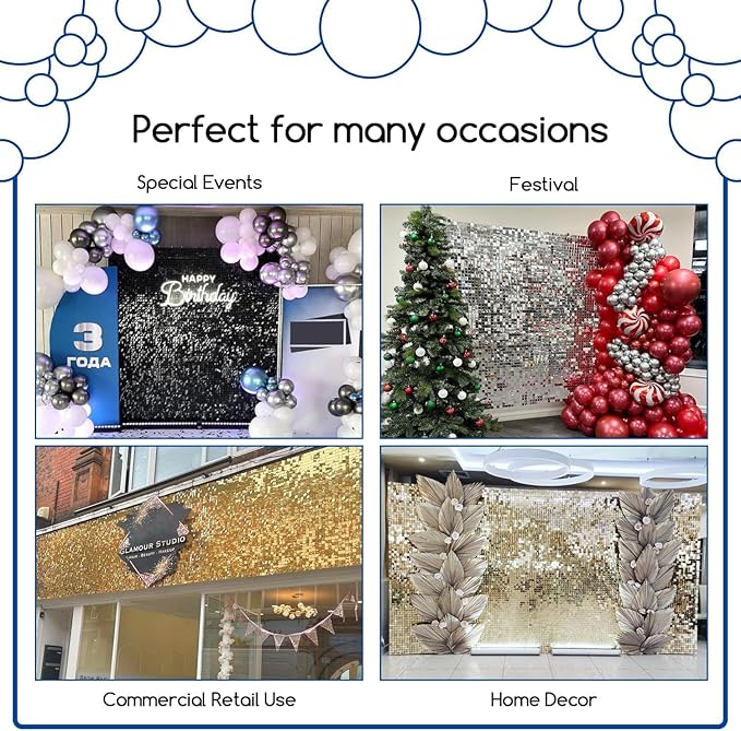 COKAOBE Gold Shimmer Wall Backdrop, 24 Panels Square Sequin Shimmer Backdrop, Photo Backdrops for Birthday, Anniversary, Wedding, Graduation & Bachelorette Party Decoration
