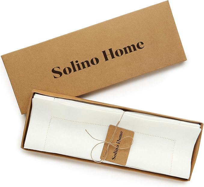 Solino Home Square Placemats Set of 4-100% Pure Linen Ivory Cloth Placemats 14 x 14 Inch - Classic Hemstitch, Machine Washable Place Mats for Fall, Autumn, Holiday, Christmas, New Year