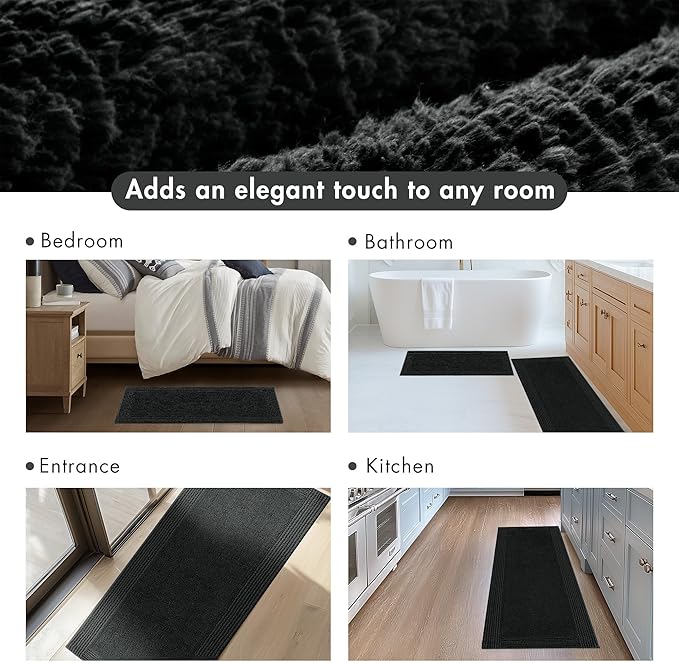 Madison Park Splendor Reversible 100% Cotton Tufted Bathroom Rug-3000 GSM Hotel Quality Luxurious Plush Medium Pile Bath Mat Absorbent, Quick Dry, Shower Room Décor, 24x72 Black
