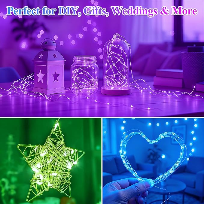 Lakumu 12 Pack Fairy Lights Battery Operated -7FT 20LED String Lights, Waterproof Silver Wire Firefly Starry Moon Lights for DIY Christmas Decorations Mason Jar Party Wedding Centerpiece Table Decor