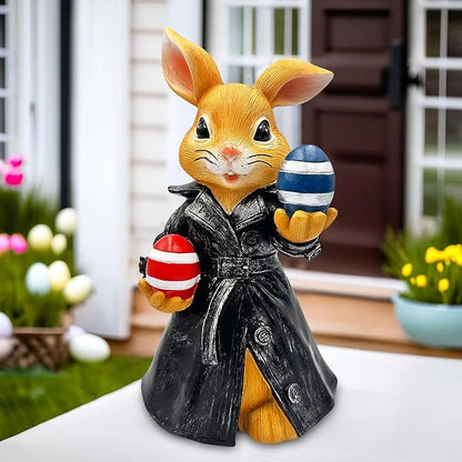 OrnamentallyYou Covert Carrot Collector Funny Bunny Agent Figurine, 7" Dueling Easter Rabbit Garden Statue