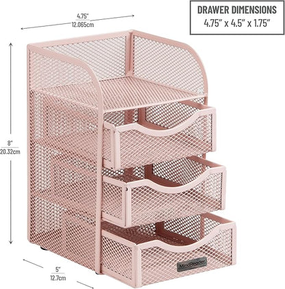 Mind Reader Desktop Accessory Storage, Paper Binder Clip Basket, Workspace, Office, Metal Mesh, 4.75"L x 5"W x 8"H, Pink