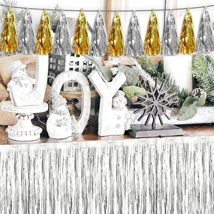 3P Gold Silver Tassel Banner Garland Metallic Foil Fringe Banner Tinsel Tassels Streamer Banner Backdrop for Parade Floats, Graduation Decorations, Father' Day, Halloween, Christmas Decorations