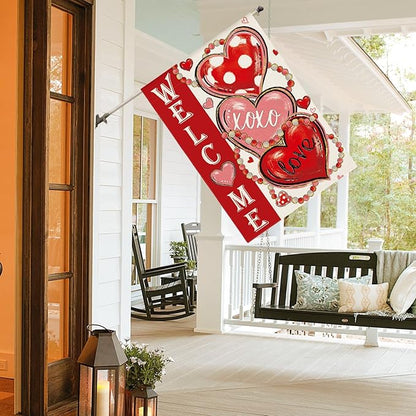 AVOIN colorlife Love Hearts Valentines Day House Flag 28x40 Inch Double Sided Outside, XOXO Welcome Anniversary Yard Outdoor Flag