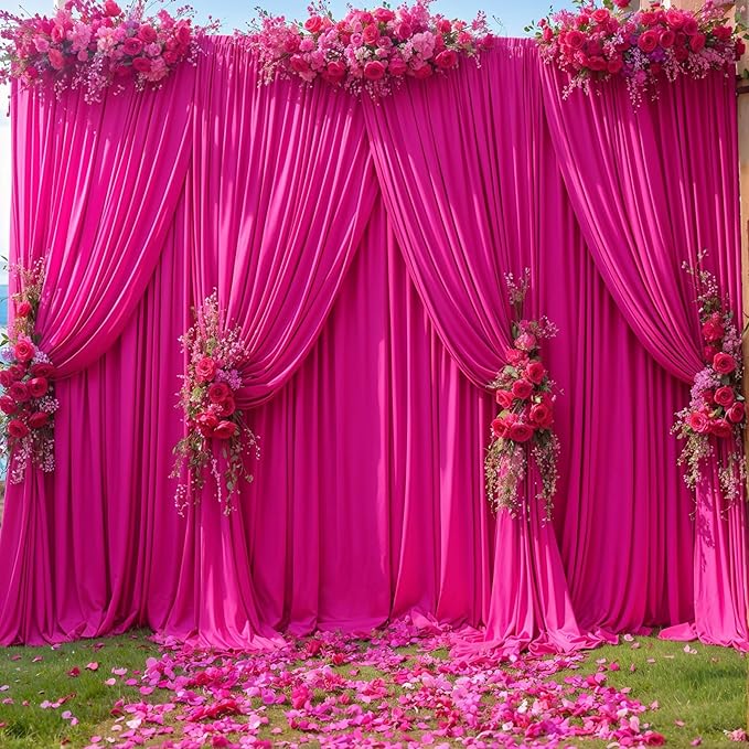 8 Panels Fuchsia Backdrop Curtain for Parties Birthday Party Wrinkle Free Hot Pink Photo Curtains Backdrop Drapes Fabric Decoration for Wedding 40ft(W) x 10ft(H)